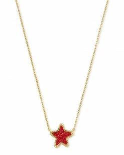 Kendra Scott Jae Star Gold Pendant Necklace In Bright Red Drusy
