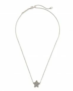 Kendra Scott Jae Star Silver Pendant Necklace In Platinum Drusy -Demi-Fine Jewelry Shop kendra scott jae star short pendant necklace rhodium platinum drusy 01 lg