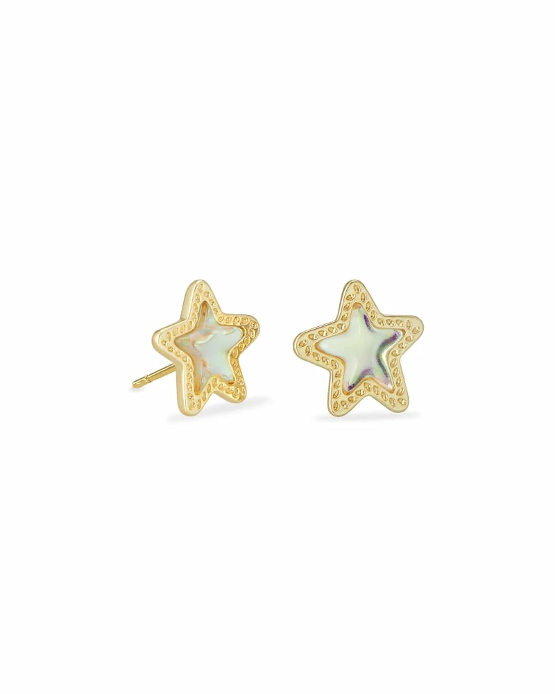 Kendra Scott Jae Star Gold Stud Earrings In Dichroic Glass 1 Kendra Scott Jae Star Gold Stud Earrings In Dichroic Glass