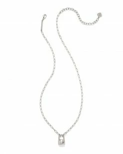 Kendra Scott Jess Small Lock Chain Necklace In Silver -Demi-Fine Jewelry Shop kendra scott jess small locket and chain necklace rhodium 01