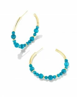 Kendra Scott Jovie Gold Beaded Hoop Earrings In Variegated Dark Teal Magnesite