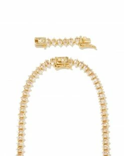 Kendra Scott Larsan Gold Tennis Necklace In White Crystal -Demi-Fine Jewelry Shop kendra scott larsan tennis necklace gold white cz 02