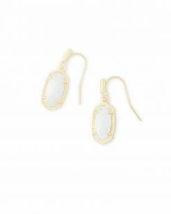 Kendra Scott Lee Gold Drop Earrings In White Kyocera Opal
