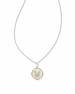 Kendra Scott Letter V Silver Disc Reversible Pendant Necklace In Iridescent Abalone