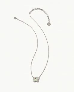 Kendra Scott Lillia Butterfly Silver Pendant Necklace In Dichroic Glass -Demi-Fine Jewelry Shop kendra scott lillia butterfly pendant necklace rhodium dichroic glass 00 lg