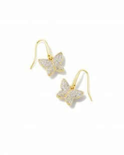 Kendra Scott Lillia Crystal Butterfly Gold Drop Earrings In White Crystal