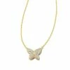 Kendra Scott Lillia Crystal Butterfly Gold Pendant Necklace In White Crystal
