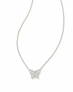 Kendra Scott Lillia Butterfly Silver Pendant Necklace In White Crystal