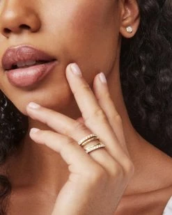 Kendra Scott Livy Gold Rings Set Of 3 In White Crystal -Demi-Fine Jewelry Shop kendra scott livy gold ring set of three white crystal