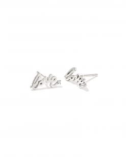 Kendra Scott Love Script Sterling Silver Stud Earrings In White Sapphire