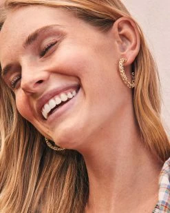 Kendra Scott Maggie Small Hoop Earrings In Gold Filigree -Demi-Fine Jewelry Shop kendra scott maggie small hoop earrings gold filigree