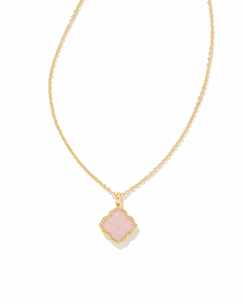 Kendra Scott Mallory Gold Pendant Necklace In Rose Quartz 1 Kendra Scott Mallory Gold Pendant Necklace In Rose Quartz