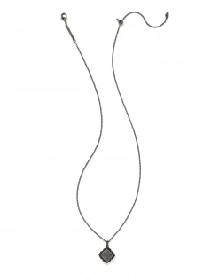 Kendra Scott Mallory Gunmetal Pendant Necklace In Black Drusy