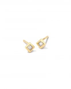 Kendra Scott Michelle 14k Yellow Gold Stud Earrings In White Diamond
