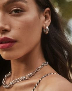 Kendra Scott Mikki Hoop Earrings In Silver -Demi-Fine Jewelry Shop kendra scott mikki hoop earrings rhodium og 2