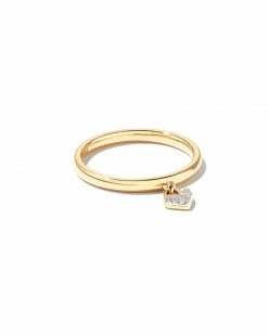 Kendra Scott Pave Heart Padlock 14k Yellow Gold Band Ring In White Diamond