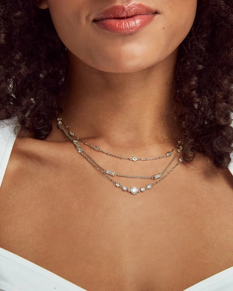 Kendra Scott Rina Silver Multi Strand Necklace In Lustre Glass 2 Kendra Scott Rina Silver Multi Strand Necklace In Lustre Glass - Image 2