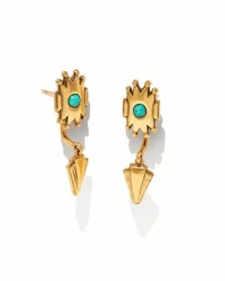 Kendra Scott Shiva Vintage Gold Ear Jacket Earrings In Teal Howlite