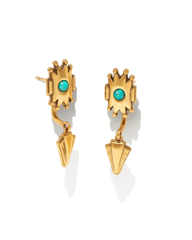Kendra Scott Shiva Vintage Gold Ear Jacket Earrings In Teal Howlite 1 Kendra Scott Shiva Vintage Gold Ear Jacket Earrings In Teal Howlite