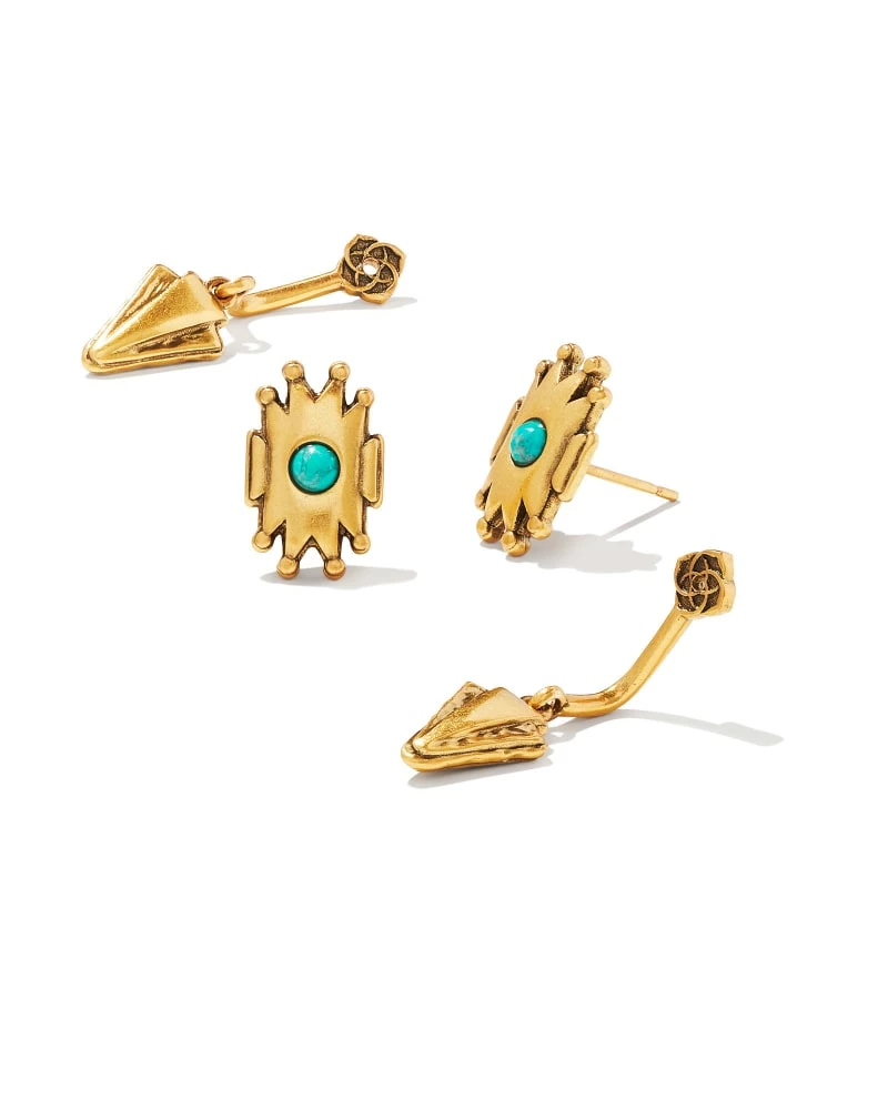 Kendra Scott Shiva Vintage Gold Ear Jacket Earrings In Teal Howlite 2 Kendra Scott Shiva Vintage Gold Ear Jacket Earrings In Teal Howlite - Image 2