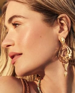 Kendra Scott Shiva Statement Earrings In Vintage Gold -Demi-Fine Jewelry Shop kendra scott shiva statement earring vintage gold 00
