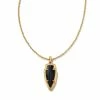 Kendra Scott Skylar Vintage Gold Short Pendant Necklace In Black Banded Agate