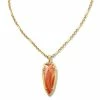 Kendra Scott Skylar Vintage Gold Small Long Pendant In Orange Banded Agate