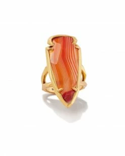 Kendra Scott Skylar Vintage Gold Statement Ring In Orange Banded Agate