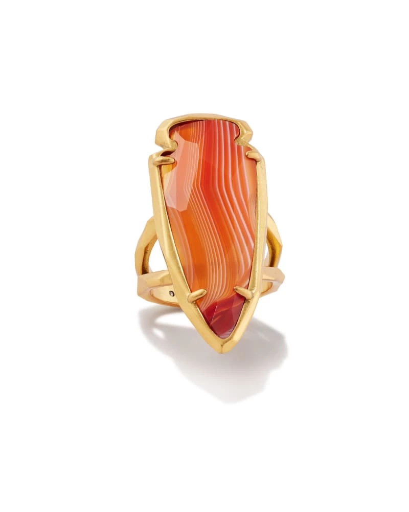 Kendra Scott Skylar Vintage Gold Statement Ring In Orange Banded Agate 1 Kendra Scott Skylar Vintage Gold Statement Ring In Orange Banded Agate