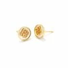 Kendra Scott Stamped Dira Gold Stud Earrings In Ivory Mother-Of-Pearl