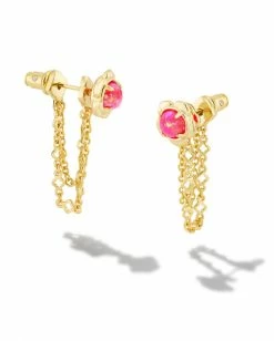 Kendra Scott Susie Convertible Gold Ear Jacket Earrings In Hot Pink Kyocera Opal