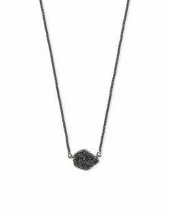 Kendra Scott Tess Gunmetal Pendant Necklace In Black Drusy
